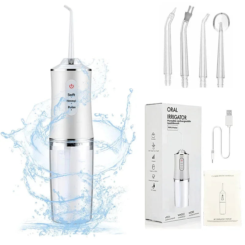 Hydropulseur dentaire portable – Jet dentaire à eau ultrasonique – Réservoir 230 ml – Batterie 1200 mAh – Appareil de soins bucco-dentaires – Irrigateur dentaire pour éliminer le tartre