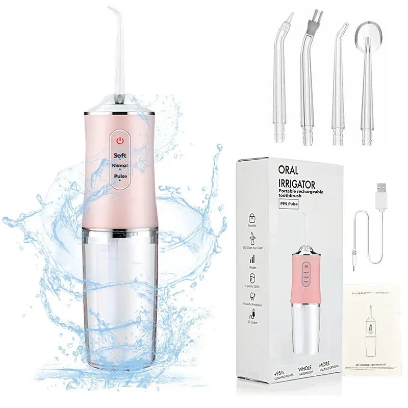 Hydropulseur dentaire portable – Jet dentaire à eau ultrasonique – Réservoir 230 ml – Batterie 1200 mAh – Appareil de soins bucco-dentaires – Irrigateur dentaire pour éliminer le tartre
