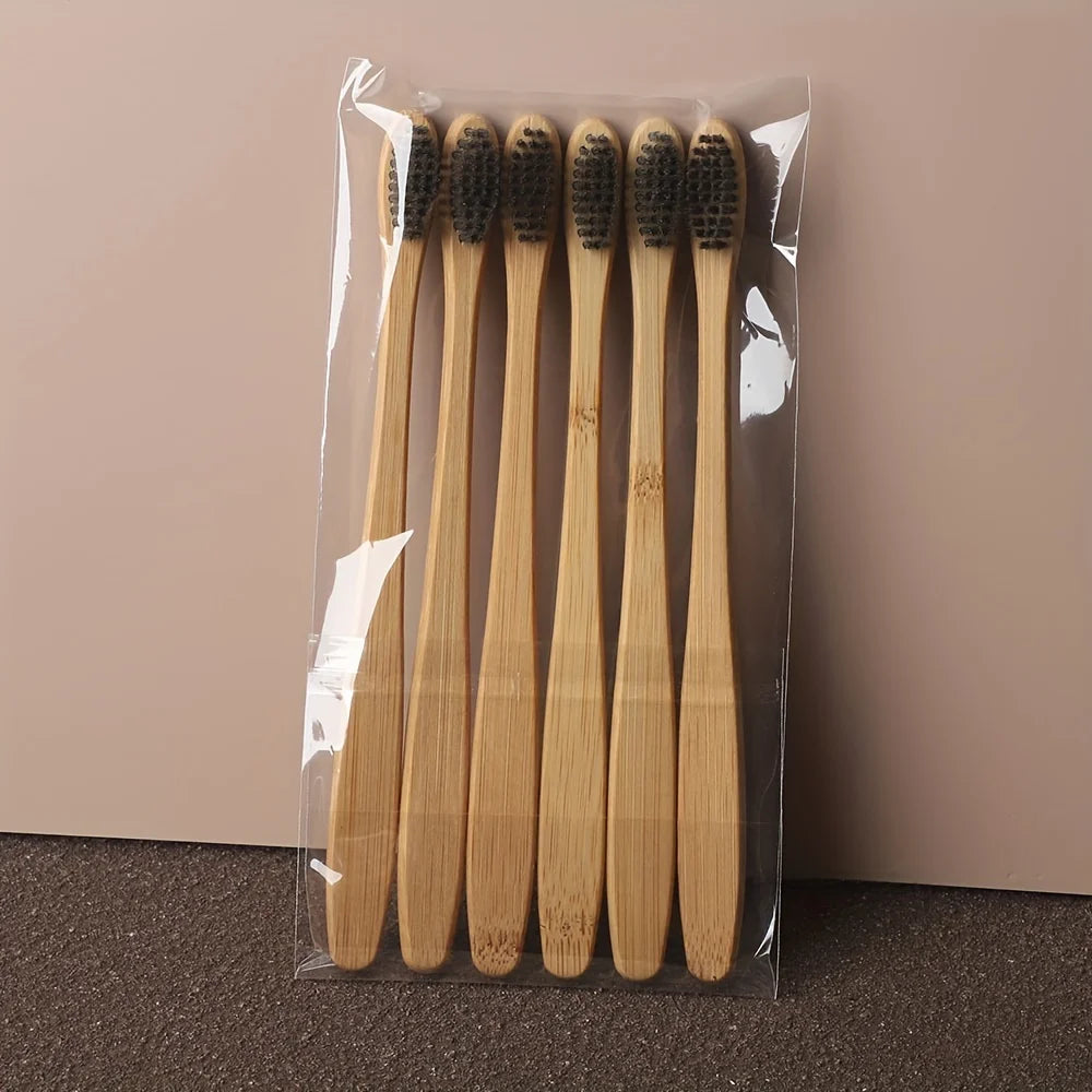 Lot de 6 brosses à dents en bambou écologiques avec poils souples pour dents et gencives sensibles – Nettoyage en profondeur – Soins bucco-dentaires