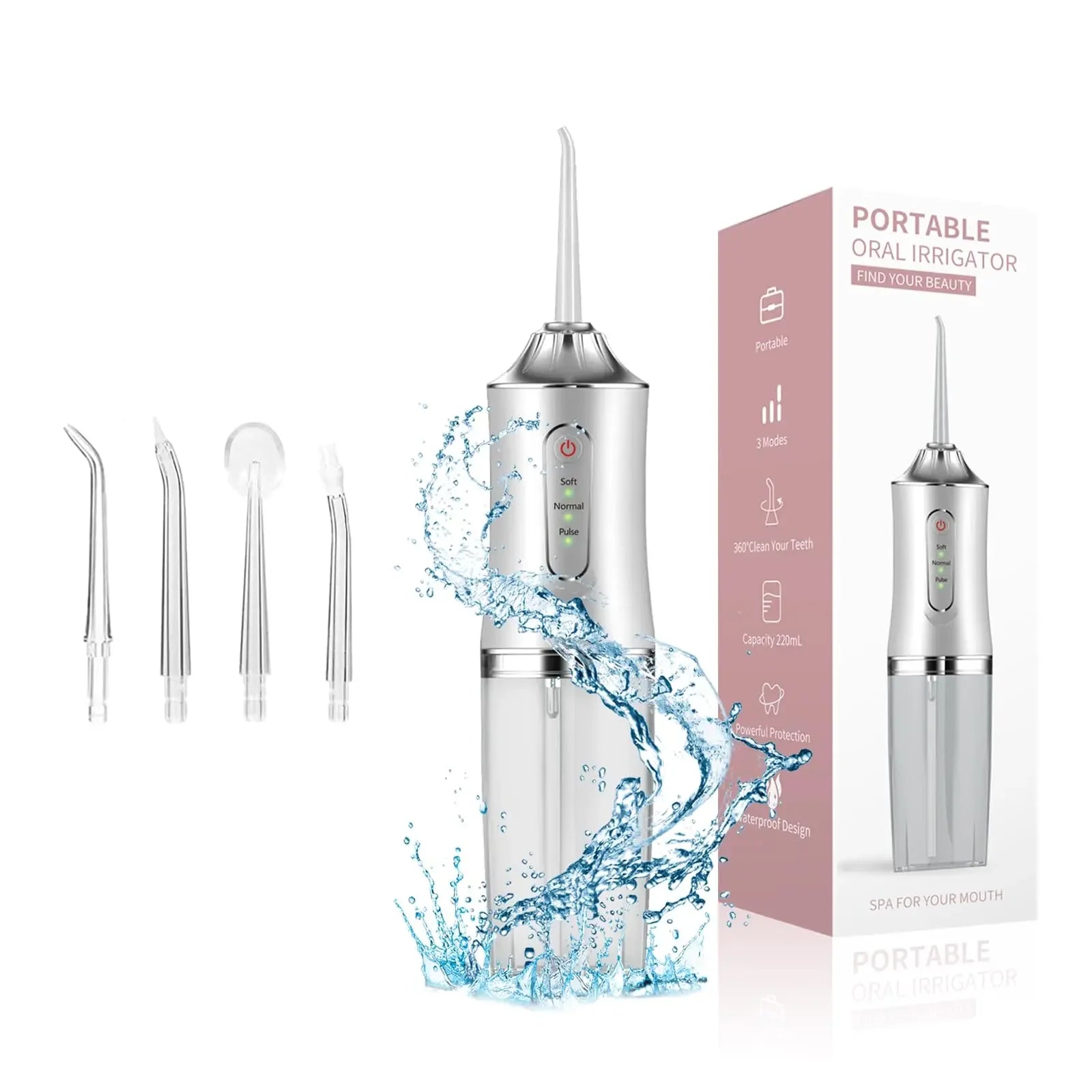 Hydropulseur dentaire portable – Jet dentaire à eau ultrasonique – Réservoir 230 ml – Batterie 1200 mAh – Appareil de soins bucco-dentaires – Irrigateur dentaire pour éliminer le tartre